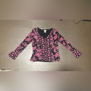 Apostrophe Pink and Black Floral Blouse